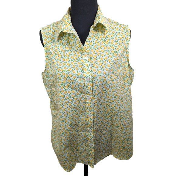 Lands End Button Front Top 100% Supima Cotton Lemon Non Iron Breathable Size 14 - Picture 1 of 8